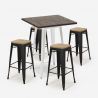ensemble 4 tabourets Lix table haute 60x60cm bois bar industriel bent white Remises