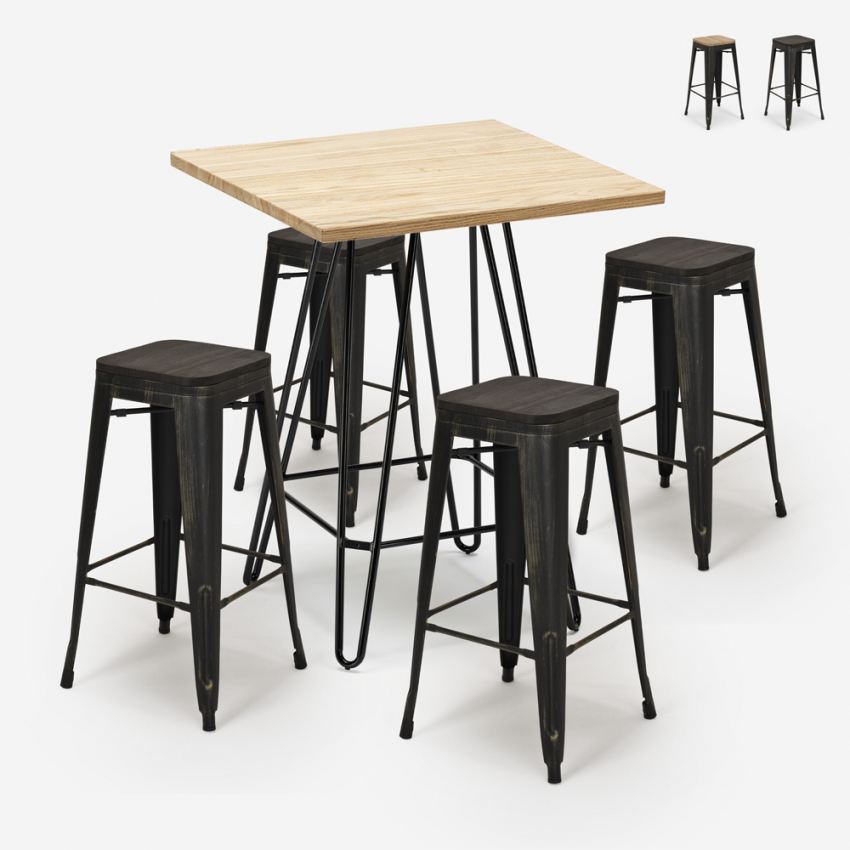 ensemble 4 tabourets bois table haute 60x60cm industriel bar cuisine oudin Promotion ensemble 4 tabourets bois table haute 60x60cm industriel bar cuisine oudin Promotion
