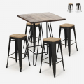 ensemble table 60x60cm 4 tabourets bois métal industriel oudin noix Promotion