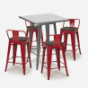 ensemble table haute 60x60cm 4 tabourets style métal bois bar cuisine buch 