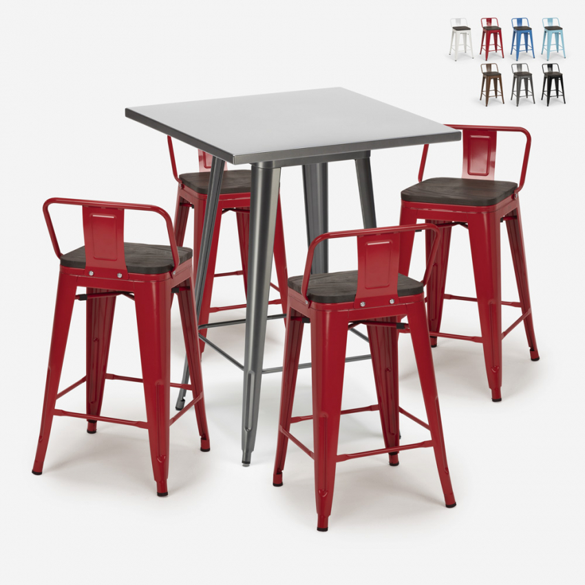 ensemble table haute 60x60cm 4 tabourets style métal bois bar cuisine buch Choix