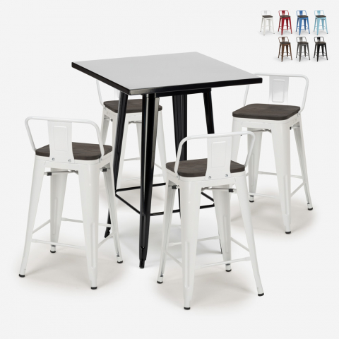 ensemble 4 tabourets style table noire 60x60cm métal industriel buch black Promotion