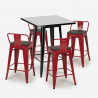 ensemble 4 tabourets style table noire 60x60cm métal industriel buch black 