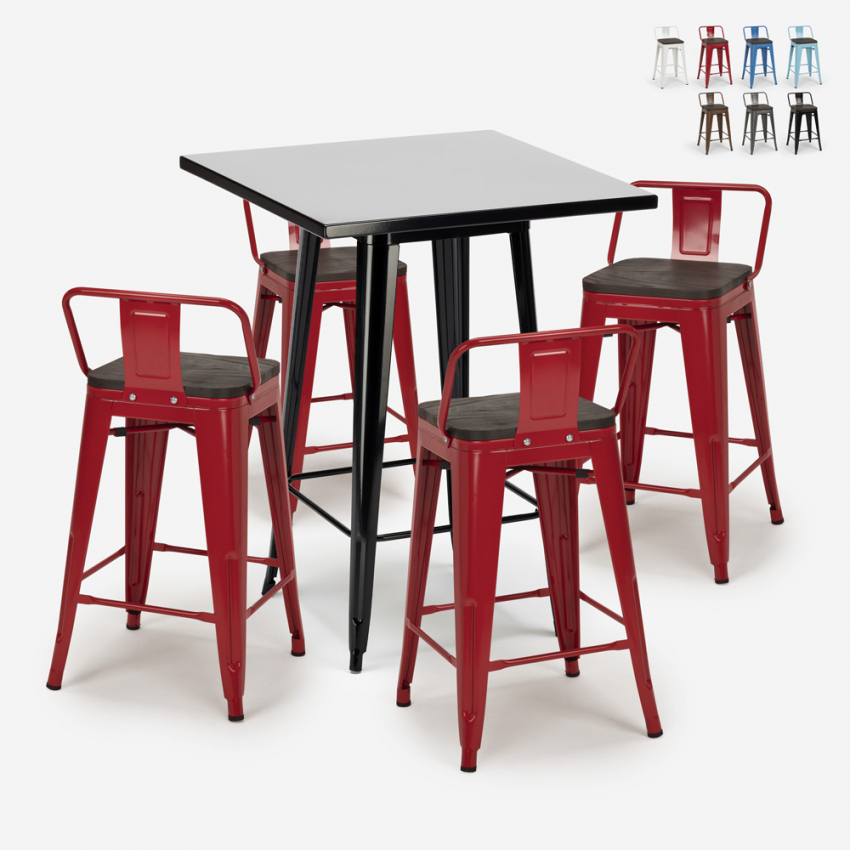 ensemble 4 tabourets style table noire 60x60cm métal industriel buch black Choix ensemble 4 tabourets style table noire 60x60cm métal industriel buch black Choix