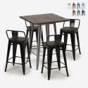 ensemble 4 tabourets table 60x60cm bois métal bar industriel peaky Catalogue
