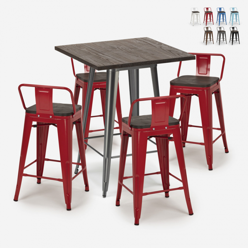 ensemble 4 tabourets table 60x60cm bois métal bar industriel peaky Choix ensemble 4 tabourets table 60x60cm bois métal bar industriel peaky Choix