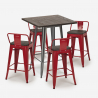 ensemble 4 tabourets table 60x60cm bois métal bar industriel peaky 