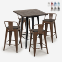 ensemble 4 tabourets style table 60x60cm bois métal industriel peaky black Catalogue