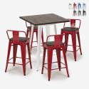 ensemble 4 tabourets bois métal table 60x60cm industriel peaky white Choix