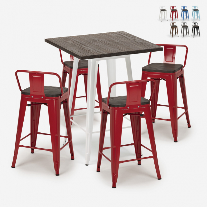 ensemble 4 tabourets bois métal table 60x60cm industriel peaky white Choix ensemble 4 tabourets bois métal table 60x60cm industriel peaky white Choix
