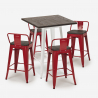 ensemble 4 tabourets bois métal table 60x60cm industriel peaky white 