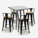 ensemble table 60x60cm 4 tabourets style métal et bois industriel bucket steel Modèle