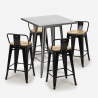 ensemble table 60x60cm 4 tabourets style métal et bois industriel bucket steel Modèle
