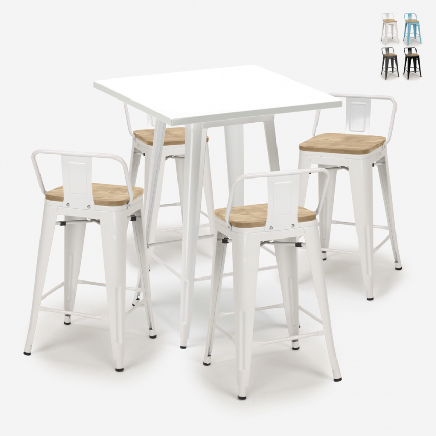 ensemble 4 tabourets style table blanche 60x60cm industriel bucket steel white Promotion ensemble 4 tabourets style table blanche 60x60cm industriel bucket steel white Promotion
