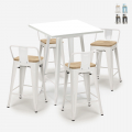 ensemble 4 tabourets style table blanche 60x60cm industriel bucket steel white Promotion