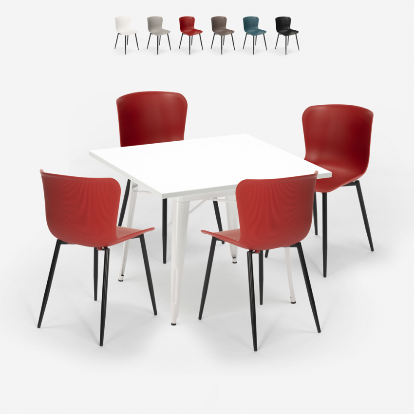Ensemble de 4 Chaises et 1 Table Carrée 80x80cm Design Industriel Cuisine Restaurant Wrench Light Remises