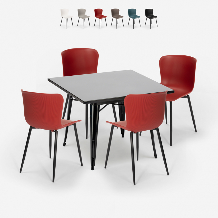 Ensemble 4 Chaises et 1 Table Carrée 80x80cm Style Industriel Cuisine Restaurant Wrench Dark Remises