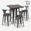 ensemble 4 tabourets table haute 60x60cm métal industriel bruck wood black Catalogue