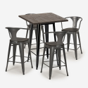 ensemble 4 tabourets table haute 60x60cm métal industriel bruck wood black 