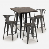 ensemble 4 tabourets table haute 60x60cm métal industriel bruck wood black 
