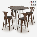 ensemble 4 tabourets table 60x60cm bois métal bar bruck wood white Réductions