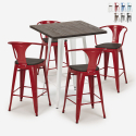 ensemble 4 tabourets table 60x60cm bois métal bar bruck wood white Choix