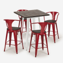 ensemble 4 tabourets table 60x60cm bois métal bar bruck wood white 
