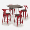 ensemble 4 tabourets table 60x60cm bois métal bar bruck wood white 