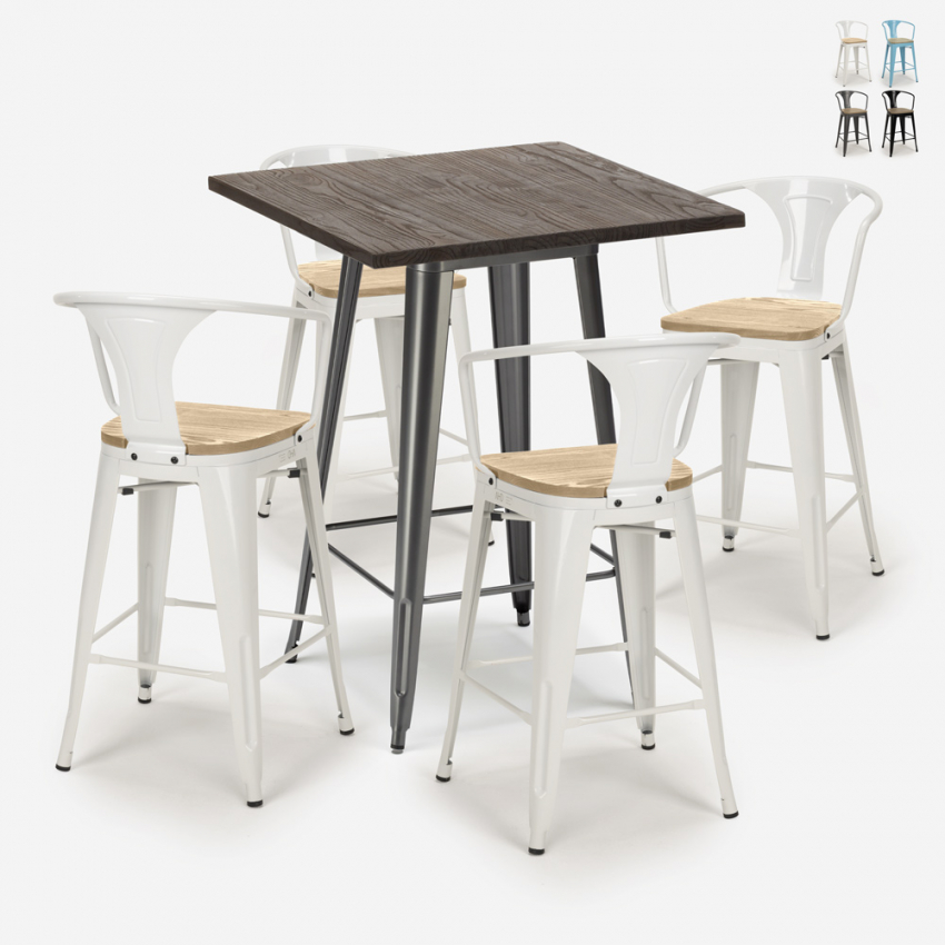 ensemble table 60x60cm et 4 tabourets de style bar cuisine industriel bruck top light Vente