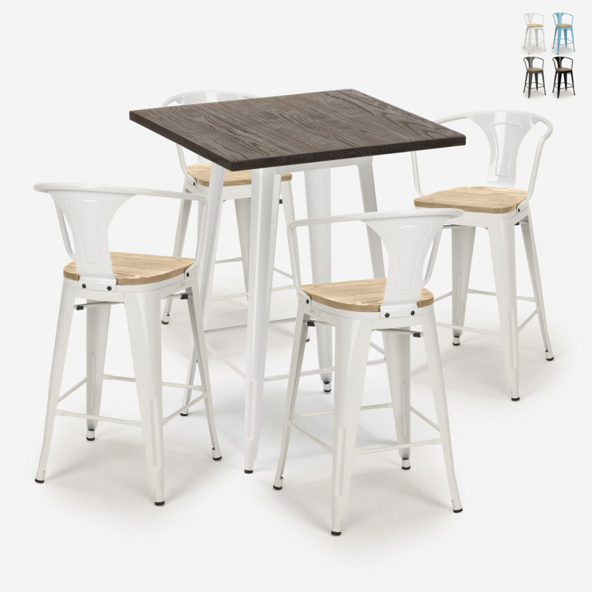 ensemble table haute 60x60cm 4 tabourets bar cuisine bruck white top light Promotion ensemble table haute 60x60cm 4 tabourets bar cuisine bruck white top light Promotion