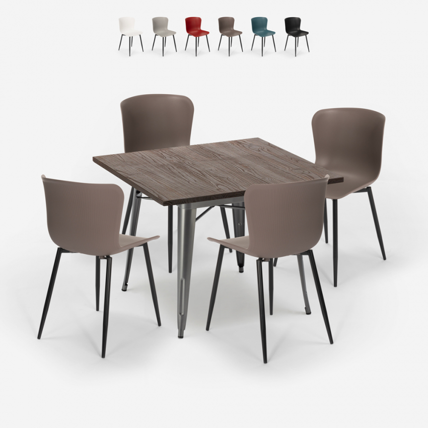 Set table carrée 80x80cm Tolix design industriel 4 chaises Anvil