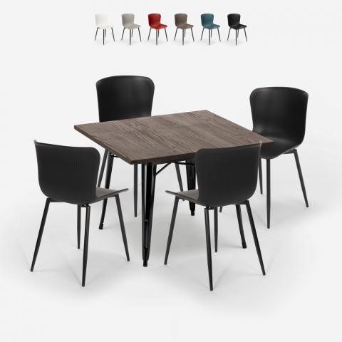 Ensemble Table Carrée 80x80cm et 4 Chaises Style Industriel Cuisine Restaurant Anvil Dark