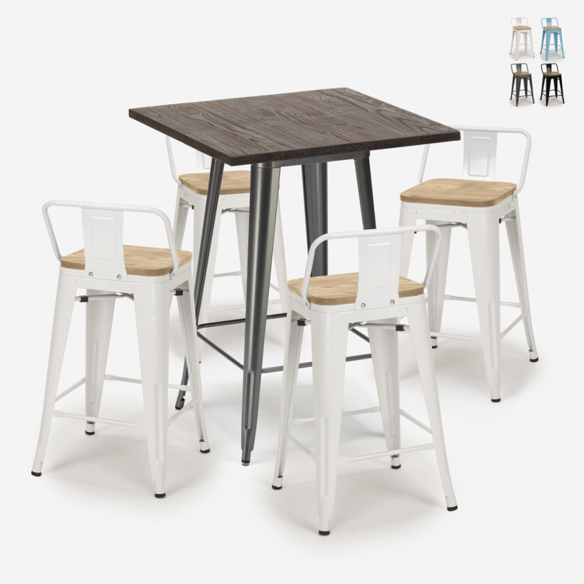 ensemble 4 tabourets table 60x60cm bar bois métal industriel rough Offre ensemble 4 tabourets table 60x60cm bar bois métal industriel rough Offre