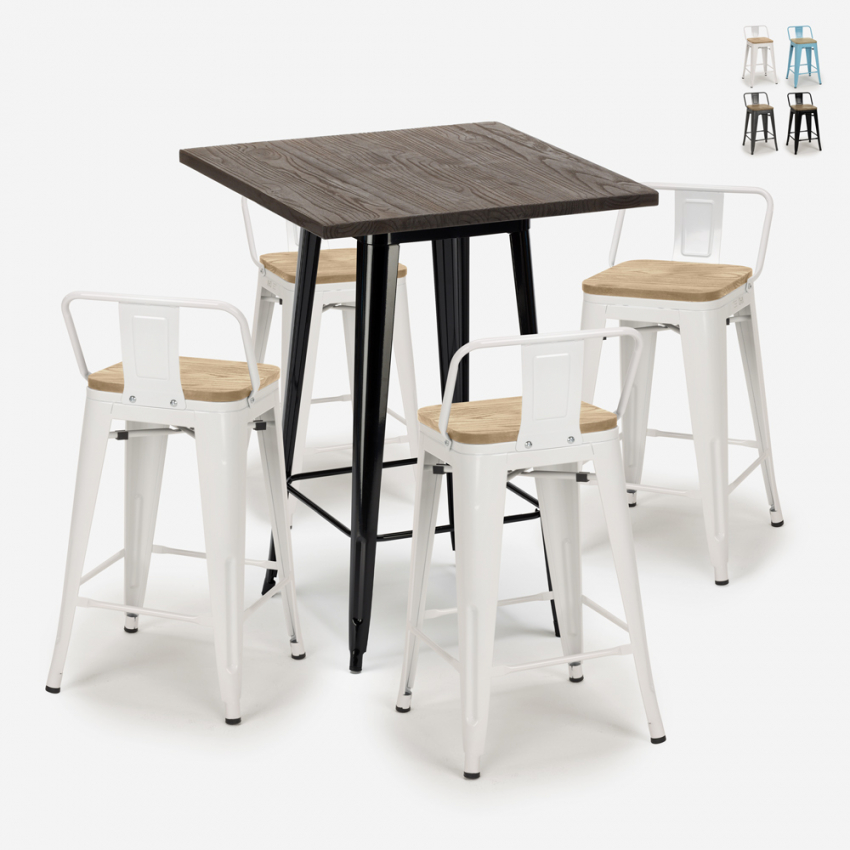 ensemble 4 tabourets style table 60x60cm bar bois métal industriel rough black Offre ensemble 4 tabourets style table 60x60cm bar bois métal industriel rough black Offre