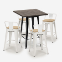 ensemble 4 tabourets style table 60x60cm bar bois métal industriel rough black Modèle