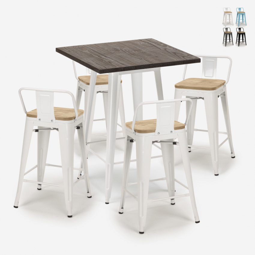 ensemble table 60x60cm 4 tabourets style bar design industriel rough white Promotion ensemble table 60x60cm 4 tabourets style bar design industriel rough white Promotion