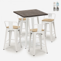 ensemble table 60x60cm 4 tabourets style bar design industriel rough white Promotion