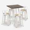 ensemble table 60x60cm 4 tabourets style bar design industriel rough white Catalogue