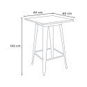 ensemble table 60x60cm 4 tabourets style bar design industriel rough white 