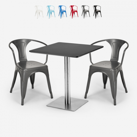 ensemble 2 chaises style Lix et table 70x70cm horeca bar restaurants starter silver Promotion