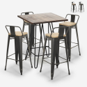 ensemble table haute 60x60cm 4 tabourets vintage bar industriel rhodes noix Vente
