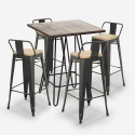 ensemble table haute 60x60cm 4 tabourets Lix vintage bar industriel rhodes noix Réductions