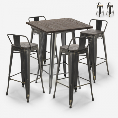 ensemble table haute 60x60cm 4 tabourets style bar métal design vintage axel Promotion