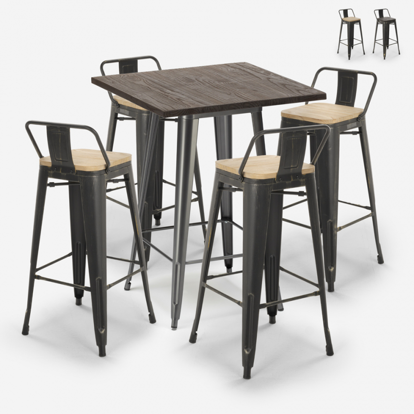 ensemble table haute 60x60cm 4 tabourets style bar métal design vintage axel Vente