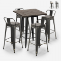 ensemble 4 tabourets bois métal style vintage bar table haute 60x60cm axel black Promotion
