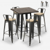 ensemble 4 tabourets bois métal style vintage bar table haute 60x60cm axel black Vente
