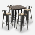 ensemble 4 tabourets bois métal style vintage bar table haute 60x60cm axel black Réductions