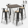 ensemble table haute 60x60cm bois métal bar 4 tabourets style vintage axel white Promotion