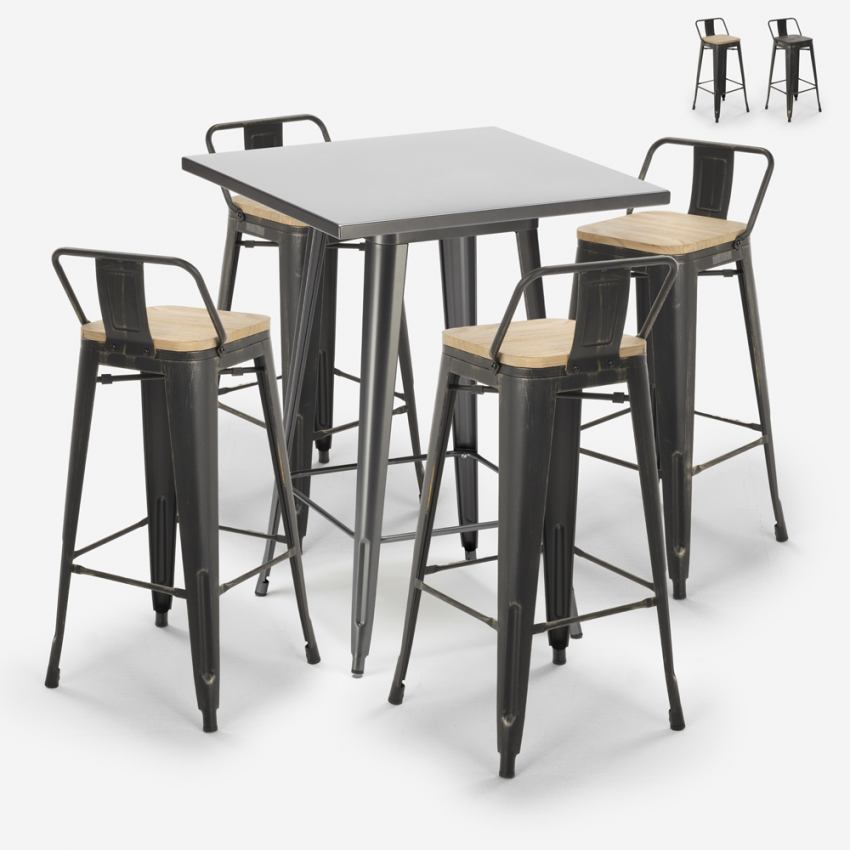 ensemble 4 tabourets vintage table haute 60x60cm bar cuisine industriel rush Promotion ensemble 4 tabourets vintage table haute 60x60cm bar cuisine industriel rush Promotion