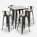 ensemble 4 tabourets vintage style et table haute noire 60x60cm industriel rush black Réductions